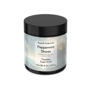 Jar of Bayside Soapworks Peppermint Shores Foaming Sugar Scrub on a white background