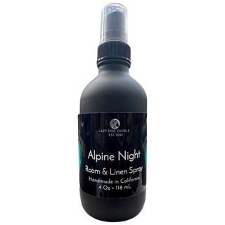 Black spray bottle for Bayside Soapworks room fragrance, Alpine Night