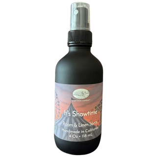 Room & Linen Spray bottle labeled 'It's Showtime' on a white background